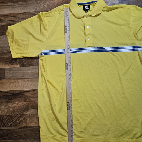 FootJoy Shirt Mens XL Bright Yellow Blue Stripe Golf Polo Performance Stretch - Picture 6 of 10